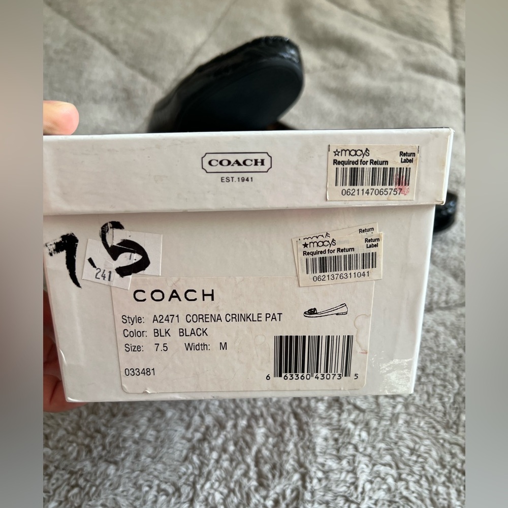 Coach Black Patent Leather Loafers with Gold Logo Medallions - Picture 3 of 11